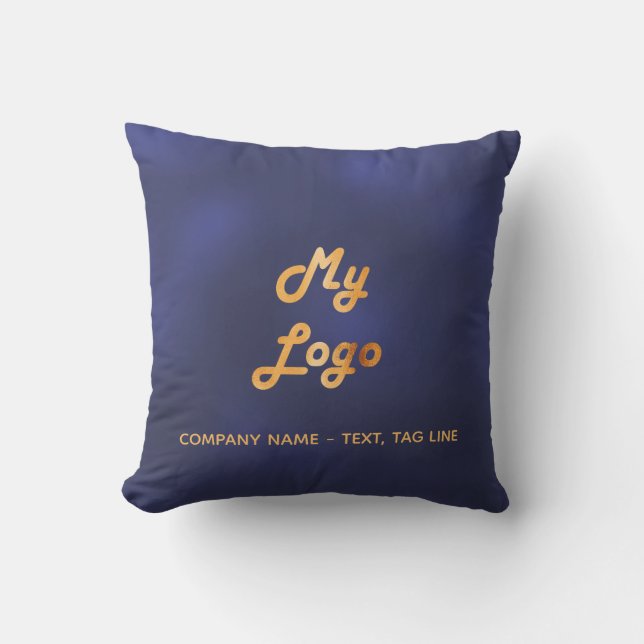 Navy blue gold business logo elegant pool outdoor pillow (Front)