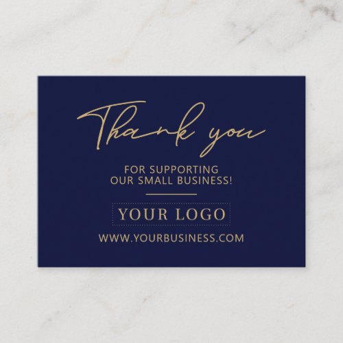 Navy Blue  Gold Business Logo Packaging Thank you Business Card
