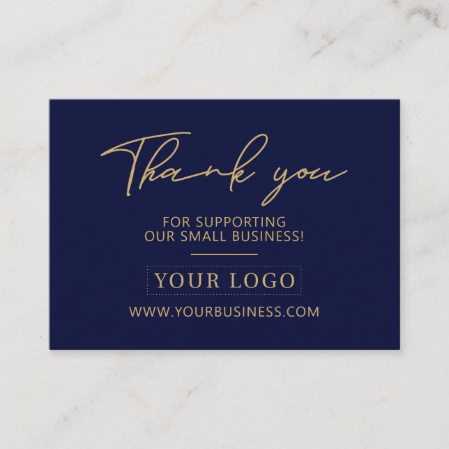 Navy Blue & Gold Business Logo Packaging Thank you Card (Front)