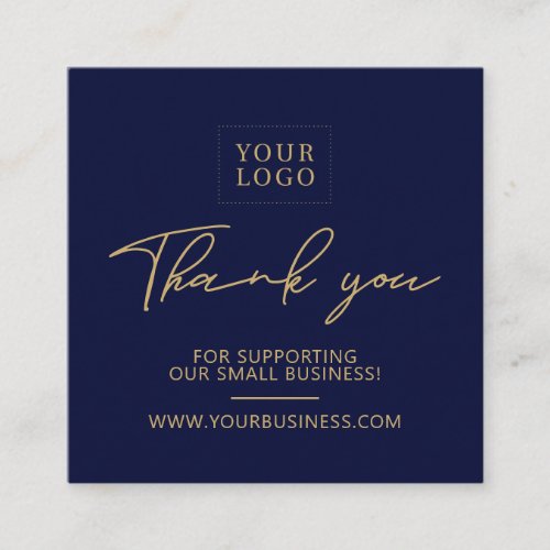 Navy Blue  Gold Business Logo Packaging Thank you Square Business Card