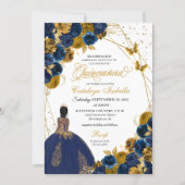 Navy Blue & Gold Butterfly Princess Quinceanera Invitation 