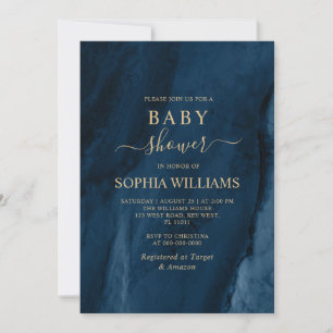 Navy Blue & Gold Calligraphy Baby Shower Invitation