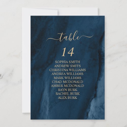 Navy Blue  Gold Calligraphy Seating Chart Cards