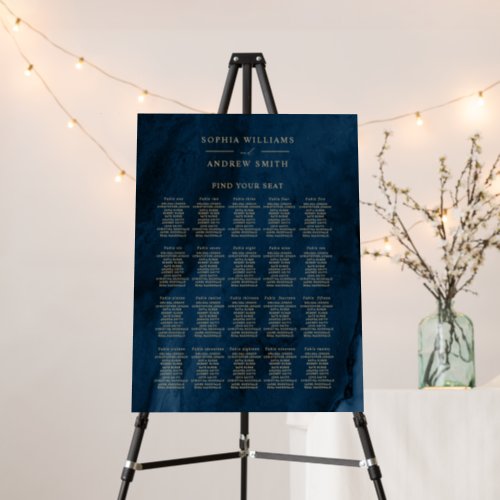 Navy Blue  Gold Calligraphy Wedding Seating Chart Foam Board