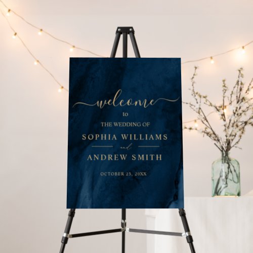 Navy Blue  Gold Calligraphy Wedding Welcome Sign