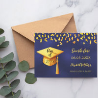 Navy blue gold cap confetti Graduation Party