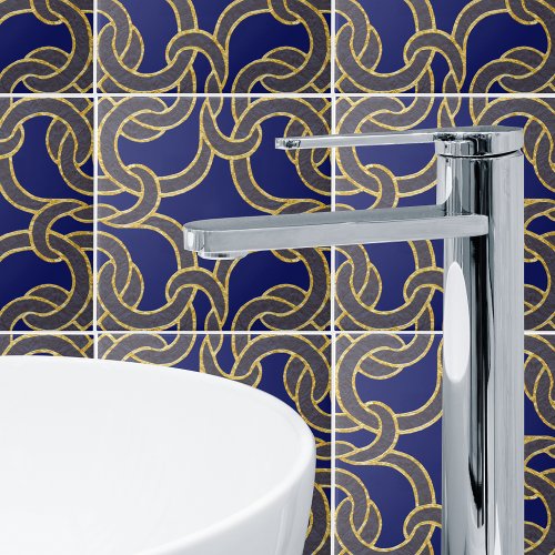 Navy Blue  Gold Celtic Knot Seamless Pattern Tile