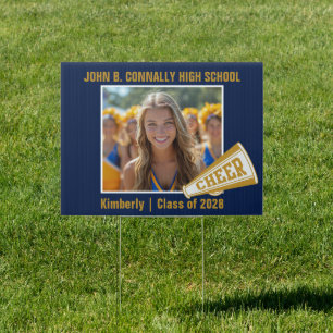 Navy Blue Gold Cheerleader Photo High School Yard Sign