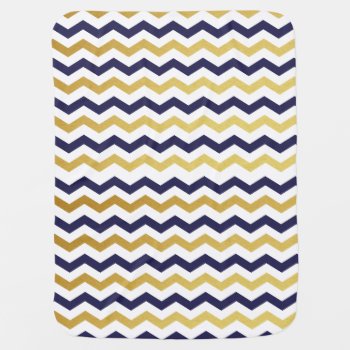 Navy Blue & Gold Chevron Monogram Baby Blanket by EnduringMoments at Zazzle