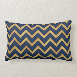 Navy Blue Gold Chevron Throw Pillow
