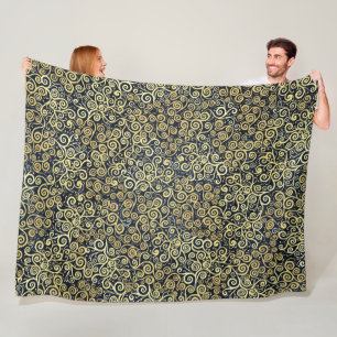 Navy Blue & Gold Chic Luxury Flourish Dark Winter Fleece Blanket