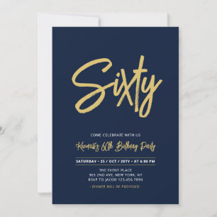 Navy Blue & Gold Chic Sixty 60th Birthday Party Invitation