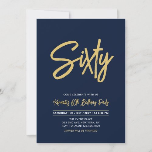 Navy Blue  Gold  Chic Sixty 60th Birthday Party Invitation