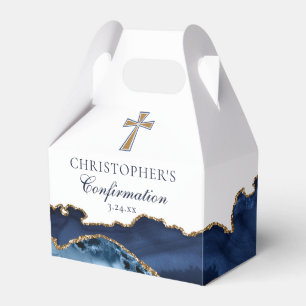 Navy Blue Gold Christian Cross Confirmation Party Favor Boxes