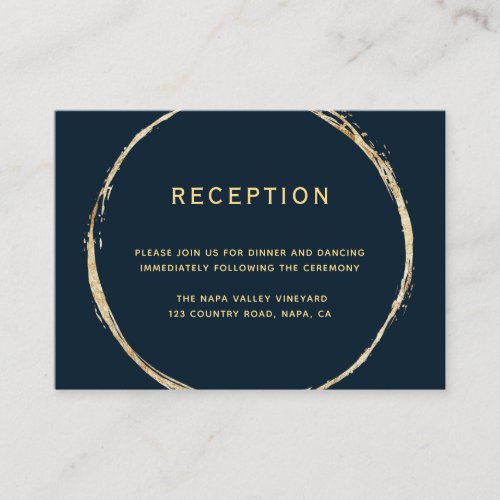 Navy Blue Gold Circle Wedding Reception Enclosure Card