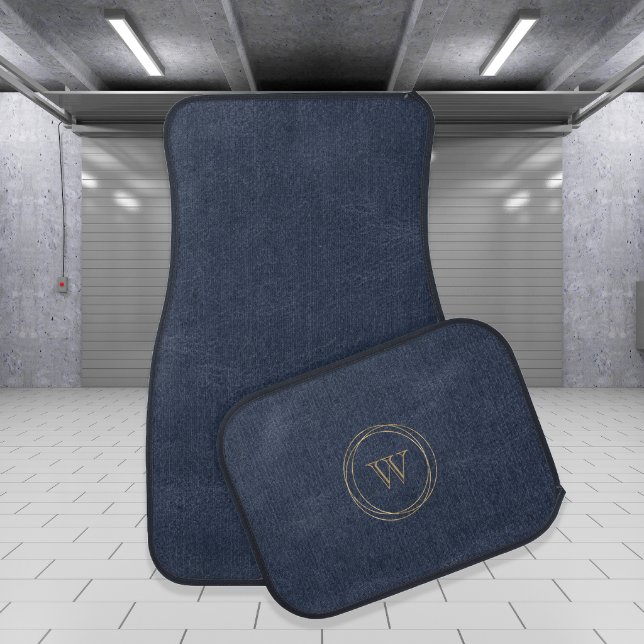 Navy Blue Gold Circles Monogram Car Floor Mat (Creator Uploaded)