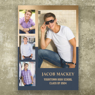 Navy Blue Gold Class of 2024 High School Photo Announcement
