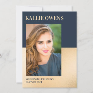 Navy Blue Gold Class of 2024 Photo Graduation