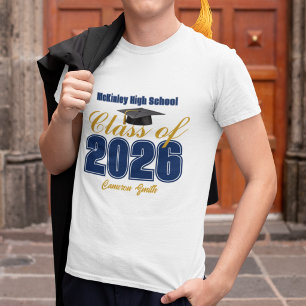 Navy Blue Gold Class of 2026 Custom Graduation T-Shirt