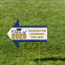 Navy Blue Gold Class of 2026 Graduation Arrow Yard