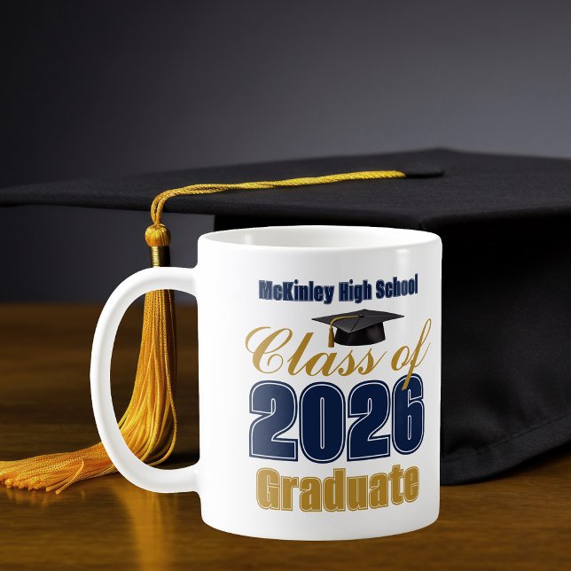 Navy Blue Gold Class of 2026 Graduation Coffee Mug (Creator Uploaded)