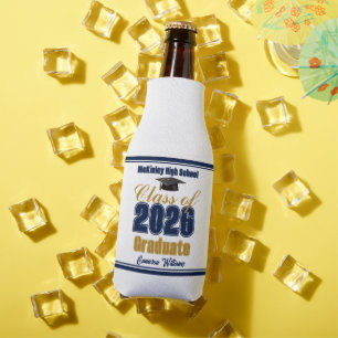 Navy Blue Gold Class of 2026 Graduation Party Bottle Cooler