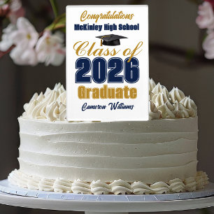 Navy Blue Gold Class of 2026 Graduation Party Cake Topper
