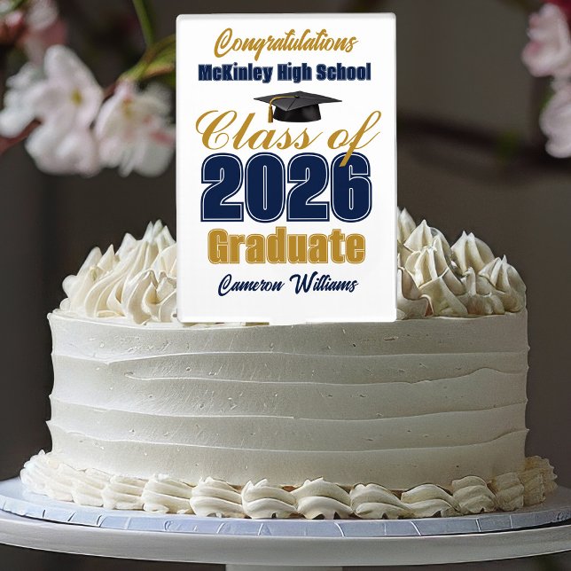 Navy Blue Gold Class of 2026 Graduation Party Cake Topper (Creator Uploaded)