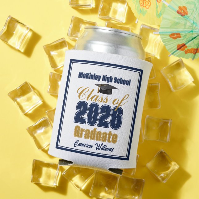 Navy Blue Gold Class of 2026 Graduation Party Can Cooler (In Situ Summer)
