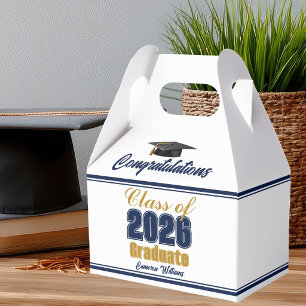 Navy Blue Gold Class of 2026 Graduation Party Favor Boxes