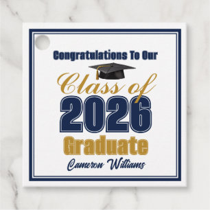Navy Blue Gold Class of 2026 Graduation Party Favor Tags