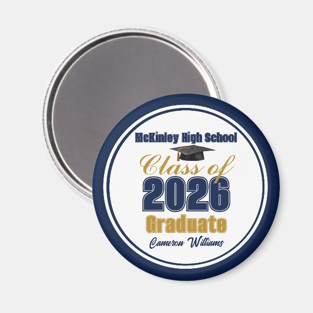 Navy Blue Gold Class of 2026 Graduation Party Magnet (Front/Back)