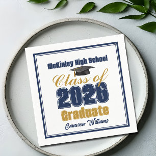 Navy Blue Gold Class of 2026 Graduation Party Napkins