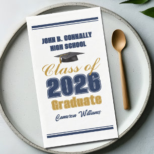 Navy Blue Gold Class of 2026 Graduation Party Paper Guest Towels
