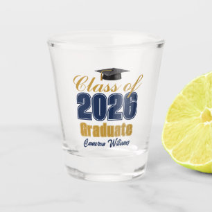 Navy Blue Gold Class of 2026 Graduation Party Shot Glass
