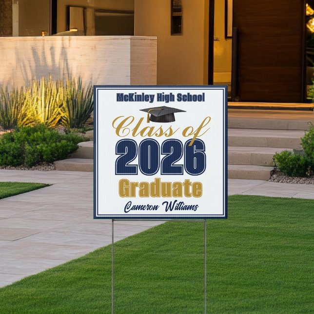 Navy Blue Gold Class of 2026 Small Graduation Yard Sign (Creator Uploaded)
