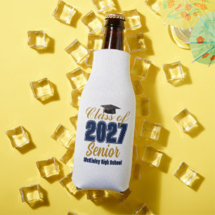 Navy Blue Gold Class of 2027 Senior Customized Bottle Cooler