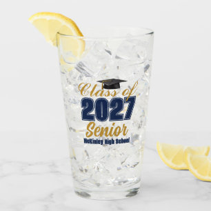 Navy Blue Gold Class of 2027 Senior Customized Glass