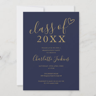 Navy Blue Gold Class of Script Graduation Party Invitation