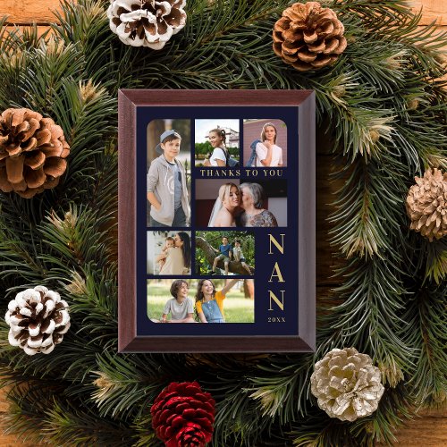 Navy Blue  Gold Classic 7 Multi Photos Collage Award Plaque