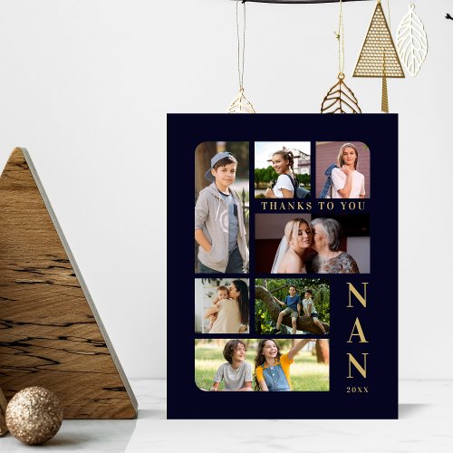 Navy Blue  Gold Classic 7 Multi Photos Collage Pedestal Sign