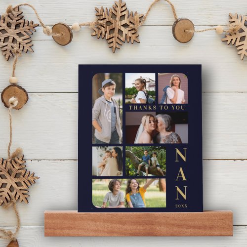 Navy Blue  Gold Classic 7 Multi Photos Collage Picture Ledge
