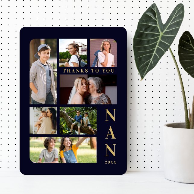 Navy Blue & Gold Classic 7 Multi Photos Collage Plaque (Navy Blue & Fake Gold Classic 7 Multi Photos Collage Family Plaque.)