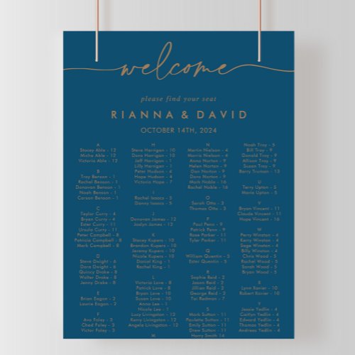 Navy Blue Gold Classic Alphabetical Seating Chart