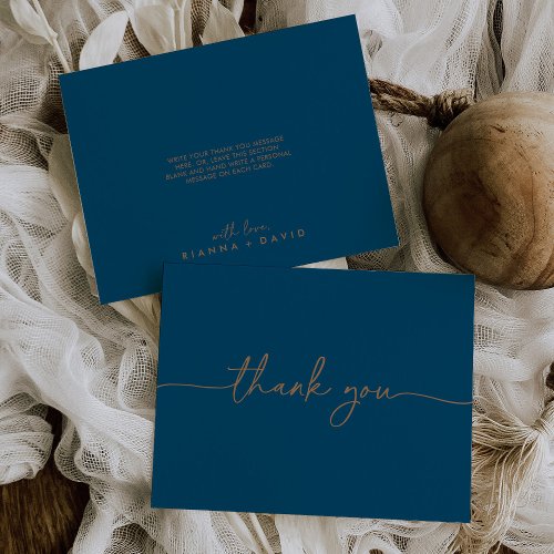 Navy Blue Gold Classic Flat Wedding Thank You Card