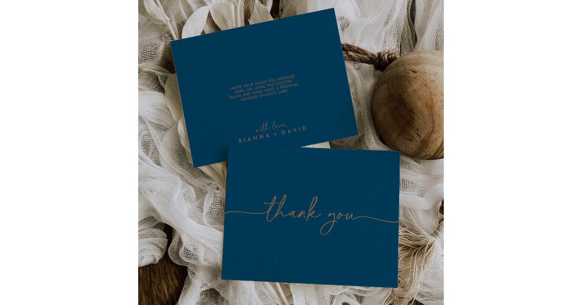 Navy Blue Gold Classic Flat Wedding Thank You Card | Zazzle