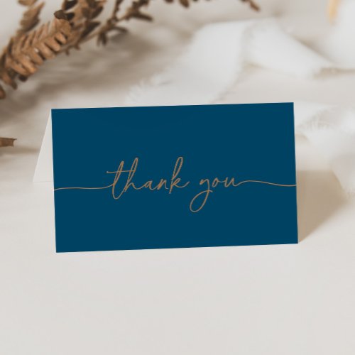 Navy Blue Gold Classic Folded Wedding  Thank You Card
