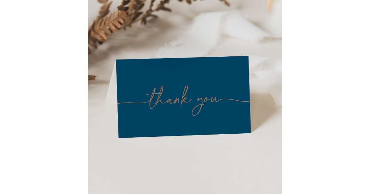 Navy Blue Gold Classic Folded Wedding Thank You Card | Zazzle