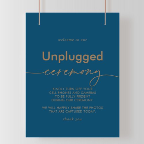 Navy Blue Gold Classic Unplugged Ceremony Sign