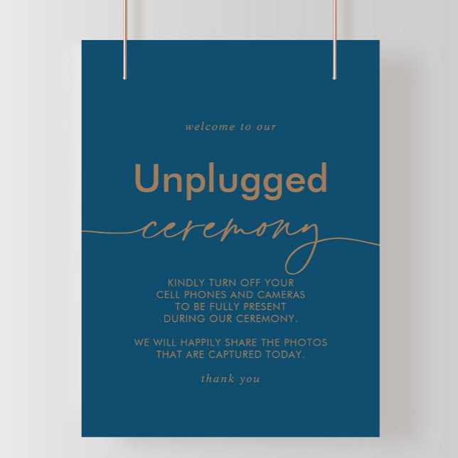 Navy Blue Gold Classic Unplugged Ceremony Sign (Creator Uploaded)